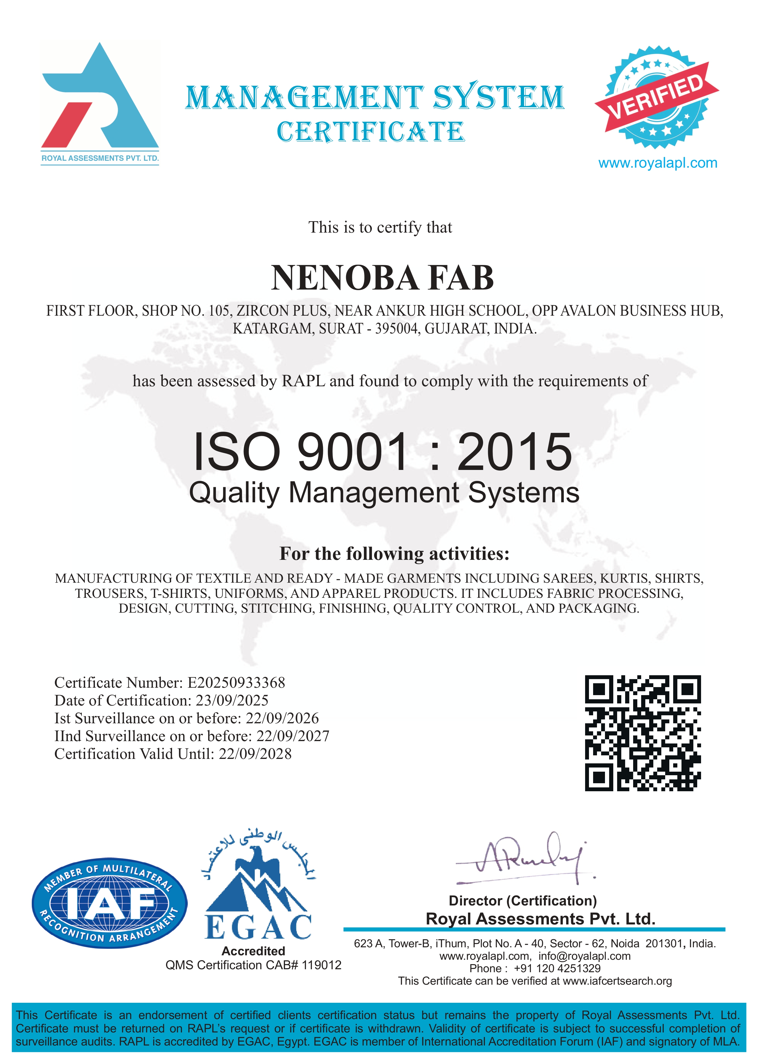International Standardize ISO Certificate